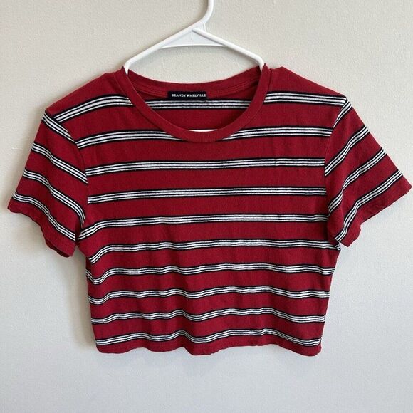 Brandy Melville Lot of 2 Striped Cropped Tees Made in Italy 100% Cotton One Size - Picture 4 of 12